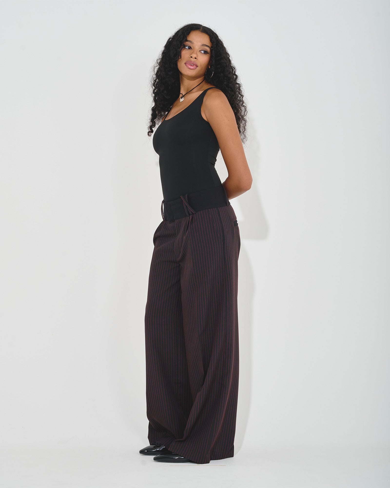 tailored wide leg pinstripe trousers